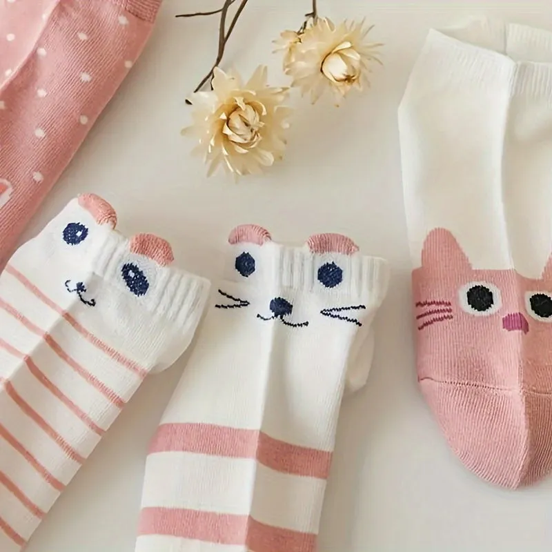 Fun Cat Print Liner Socks Comfy Breathable NonSlip for Teens