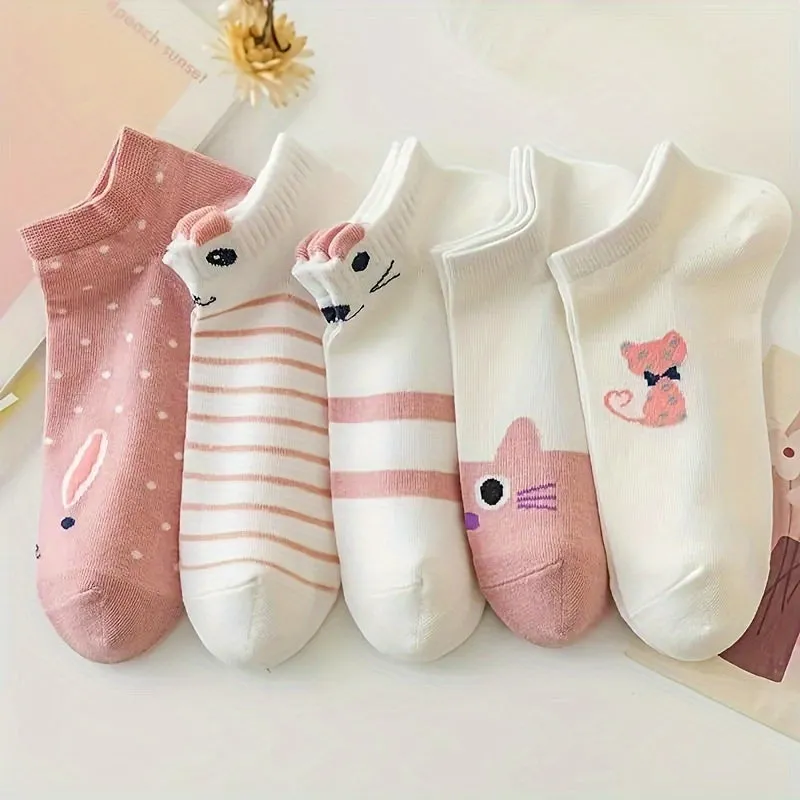 Fun Cat Print Liner Socks Comfy Breathable NonSlip for Teens