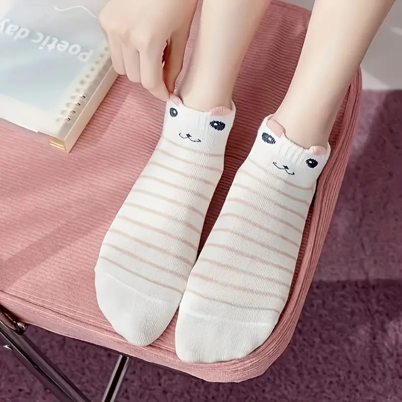 Fun Cat Print Liner Socks Comfy Breathable NonSlip for Teens