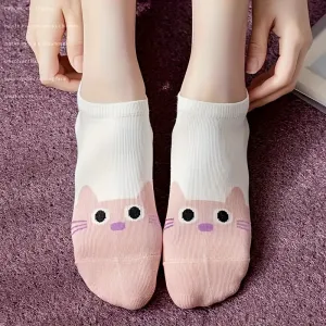 Fun Cat Print Liner Socks Comfy Breathable NonSlip for Teens