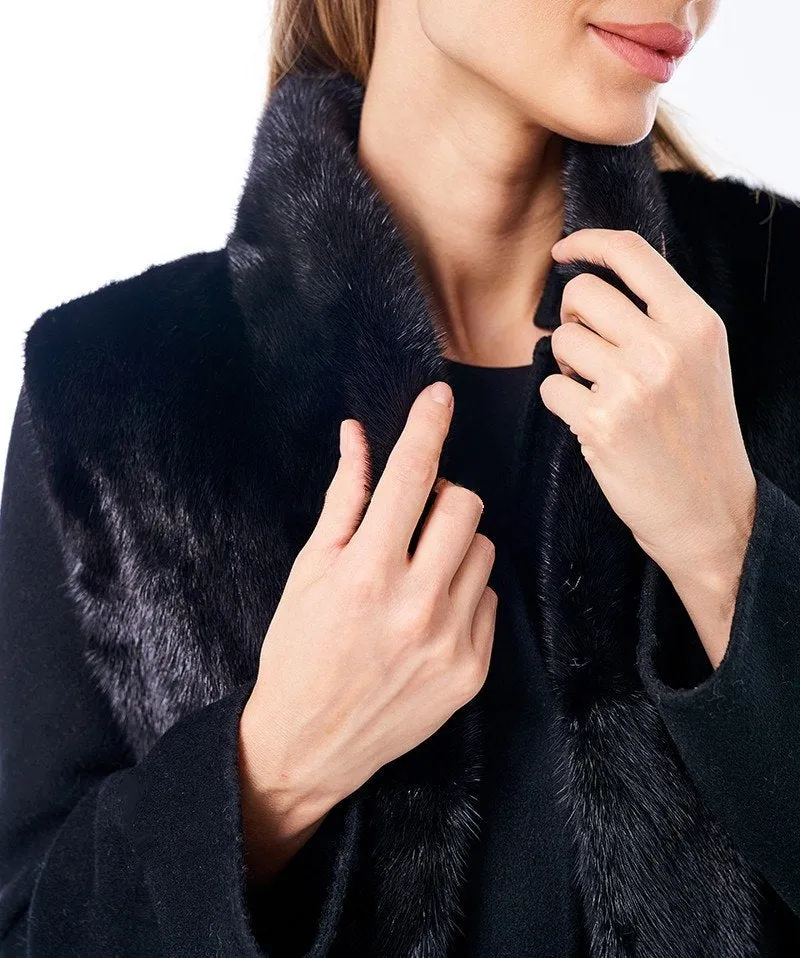 Genuine Mink Fur Virgin Wool Coat Plus Vest