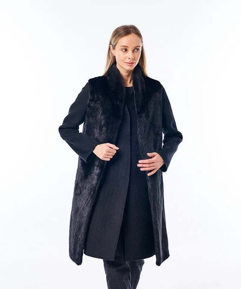 Genuine Mink Fur Virgin Wool Coat Plus Vest