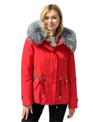 Genuine Silver Fox Goose Down Insulated Winter Jacket