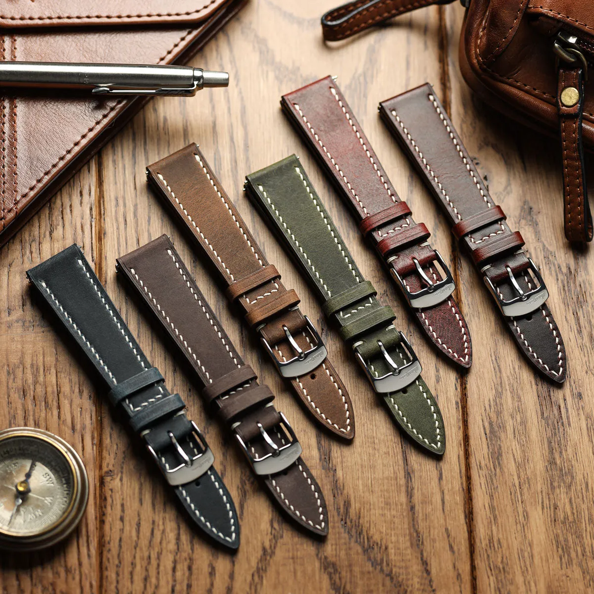 German Hand-Stitched Crazy Horse Leather Watch Strap - Light Brown