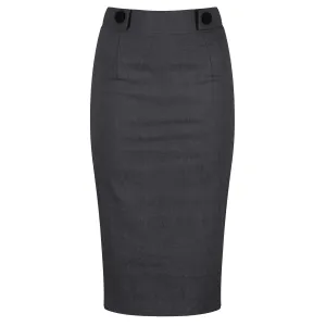 Grey 1940s Button Detail Bodycon Skirt