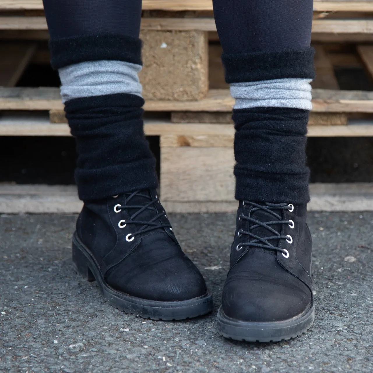 Grey & Black Cashmere Ankle Warmers