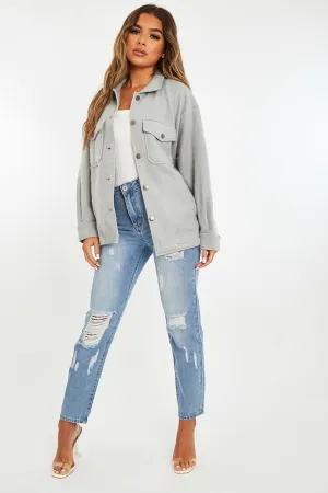 Grey Pocket Oversized Brushed Shacket - Caley