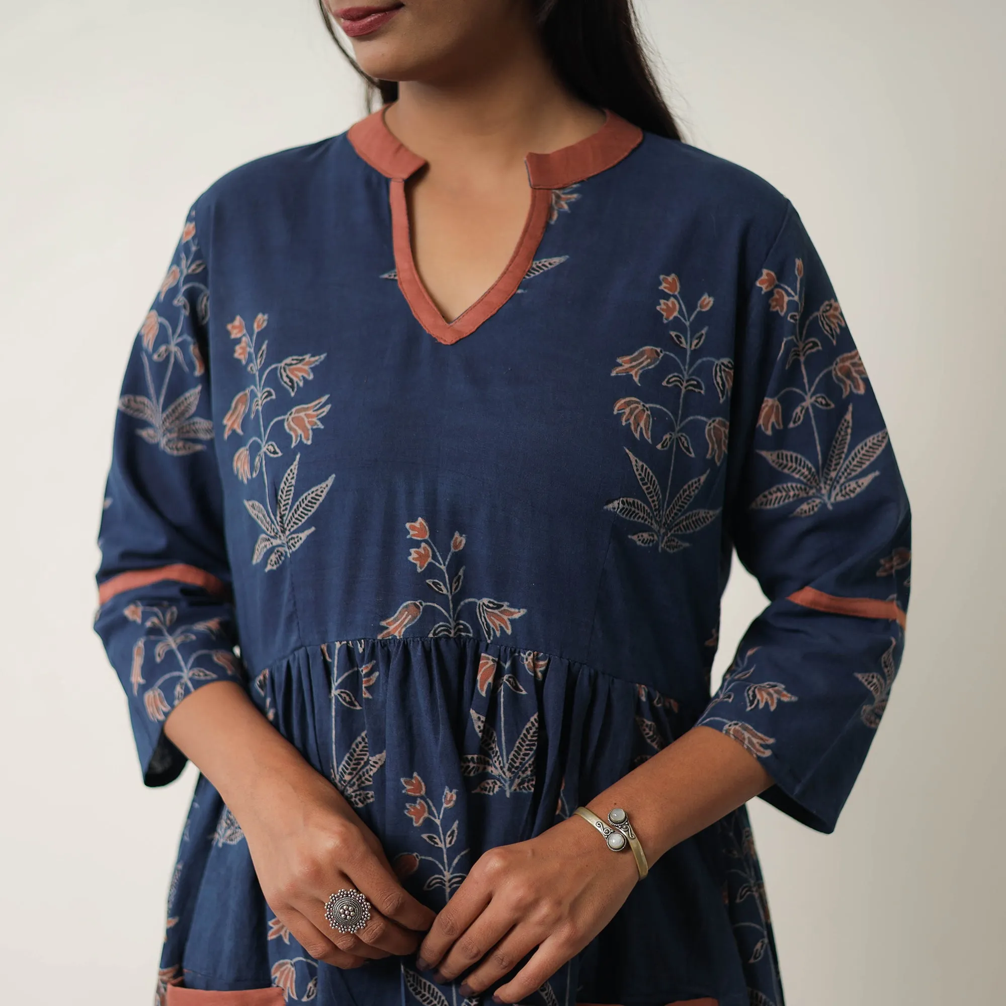 Hand Block Print Cotton Flared Gher Ajrakh Dress 07