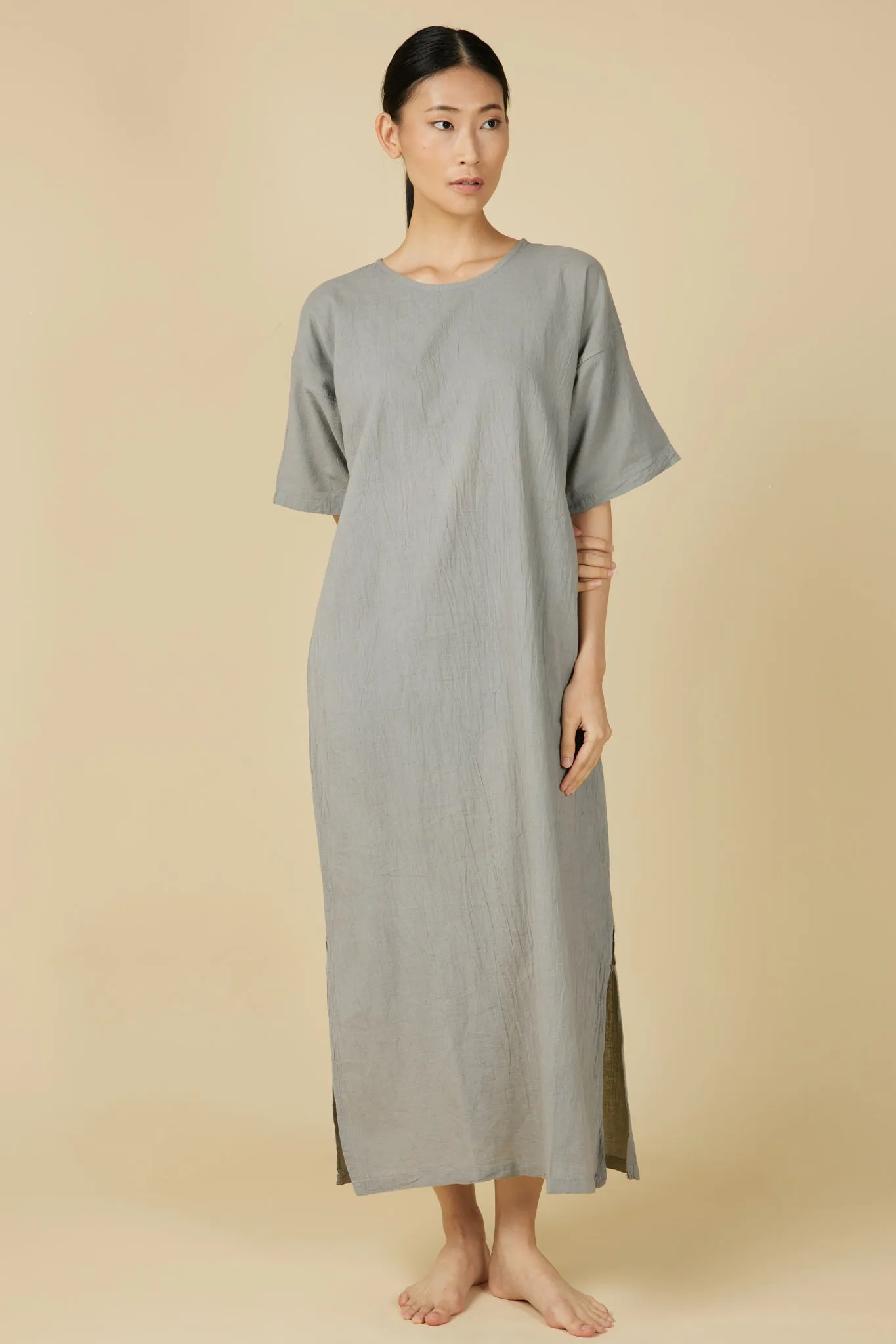 Hand Dyed Short Sleeve Dress in Light Grey