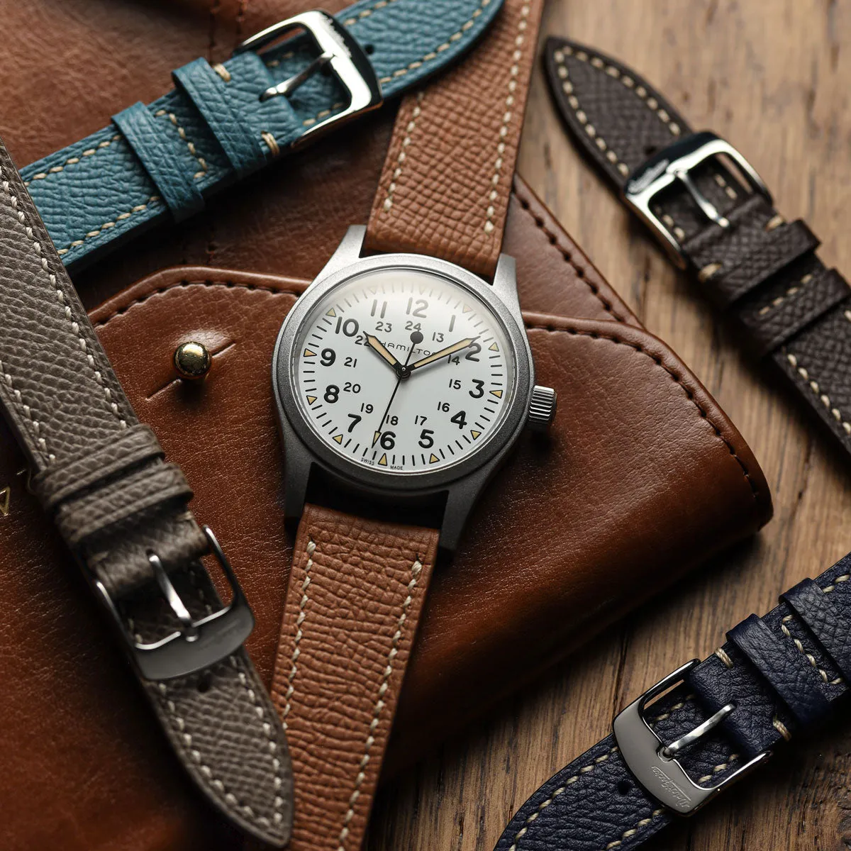 Hand Stitched Epsom Alpine Leather Watch Strap - Light Brown