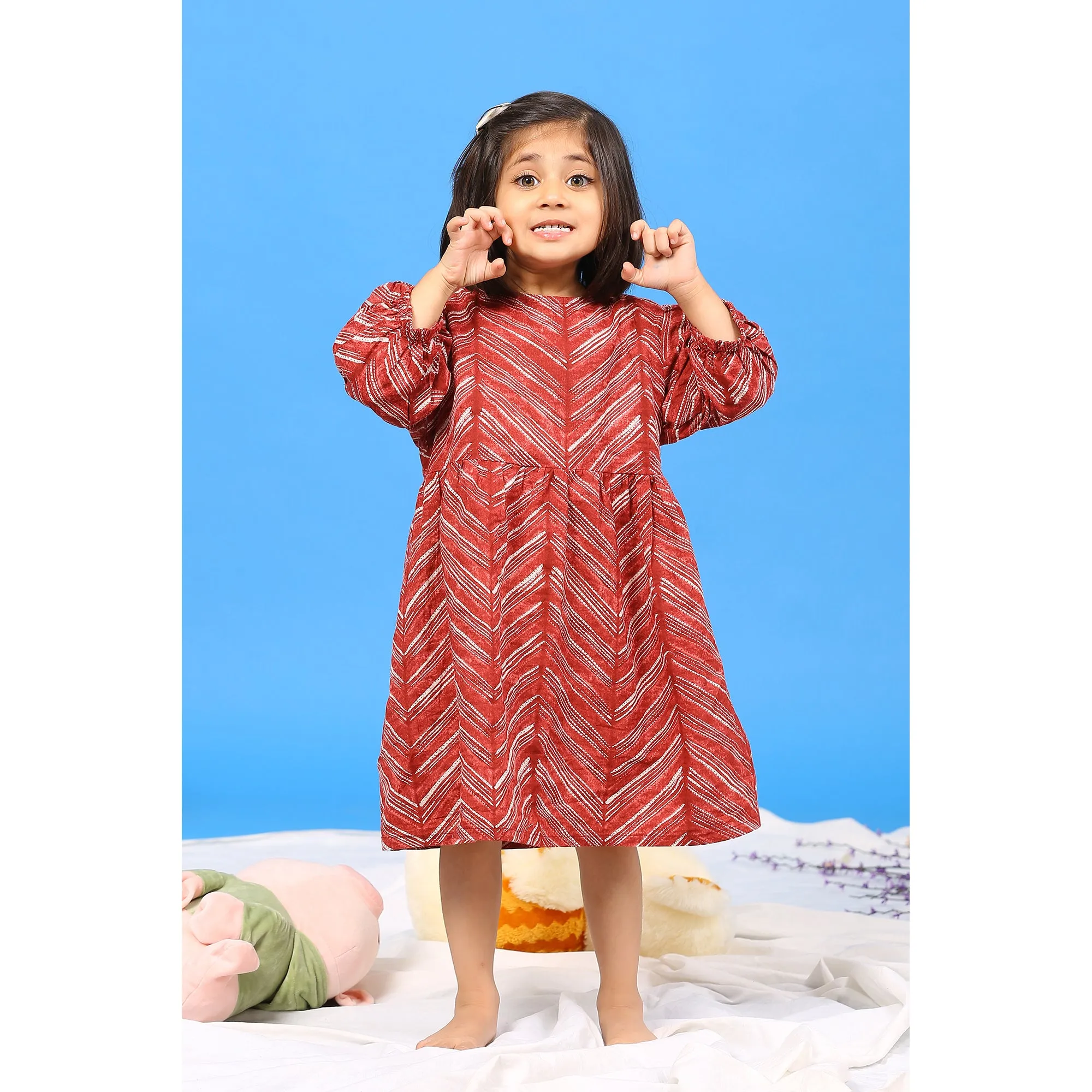 Handcrafted Shibori on Maroon Kids Dress