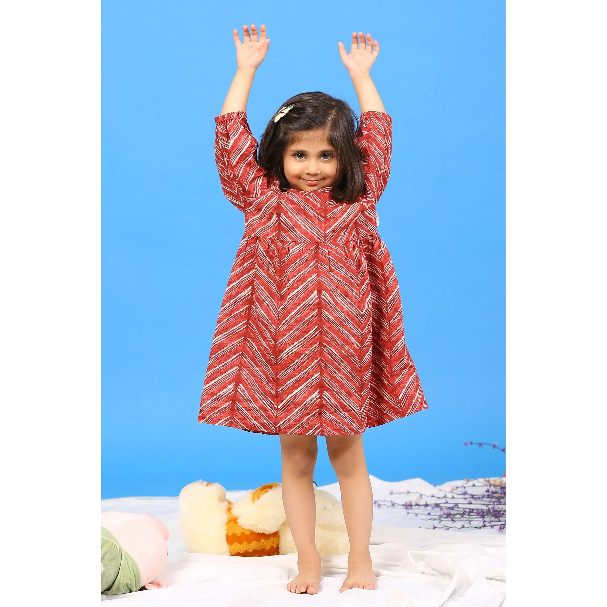 Handcrafted Shibori on Maroon Kids Dress