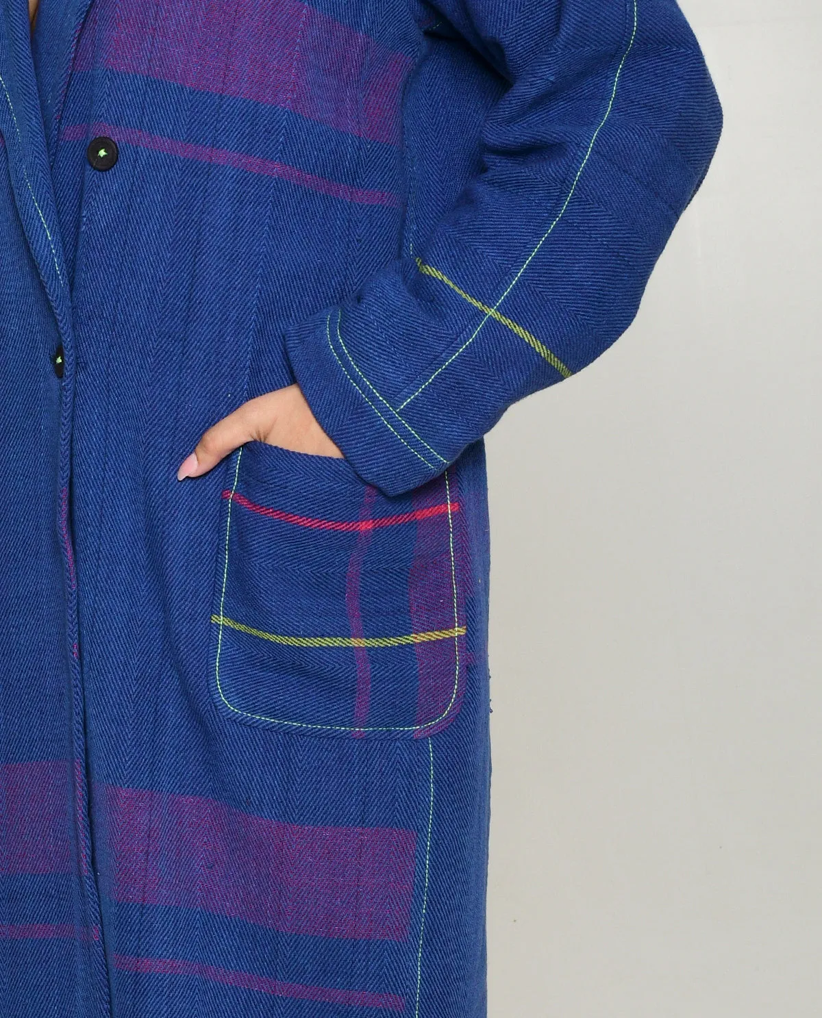 Handwoven Blue Striped Cotton Trench Coat