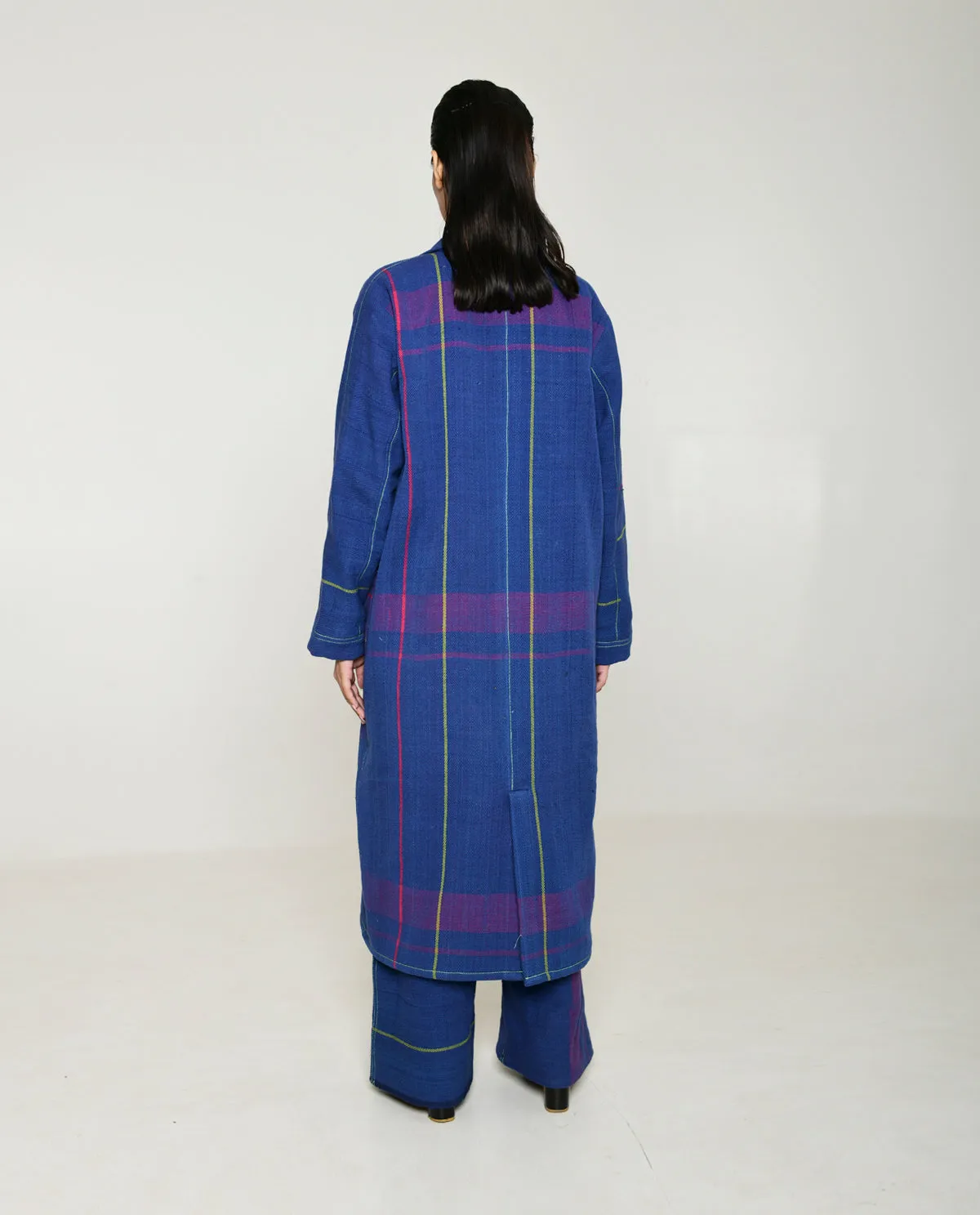 Handwoven Blue Striped Cotton Trench Coat