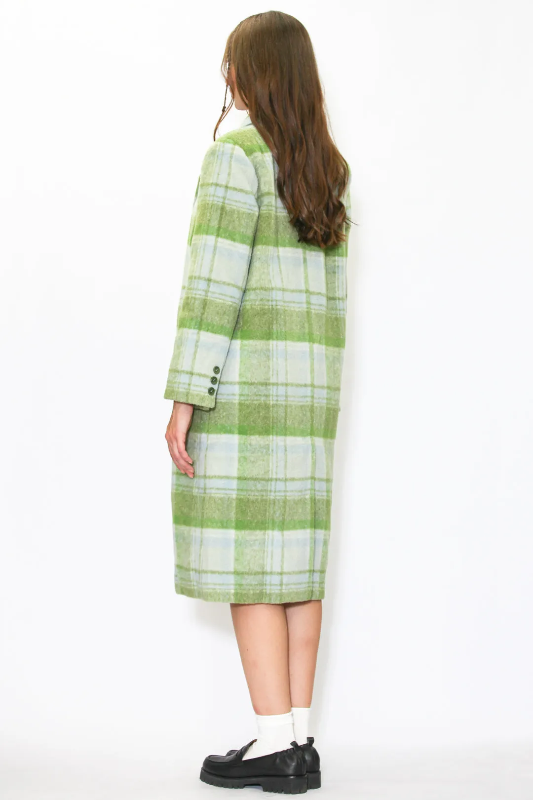 Heavy Wool Pastel Green Plaid Coat