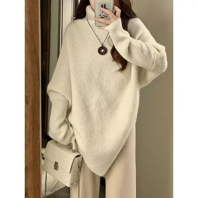 Hnewly WINTER OUTFIT Ladies Sweater Dress Blue with Headings Knitted Tops Sweaters for Women Vintage Crochet Long Cashmere Winter 2024 Trend Luxury