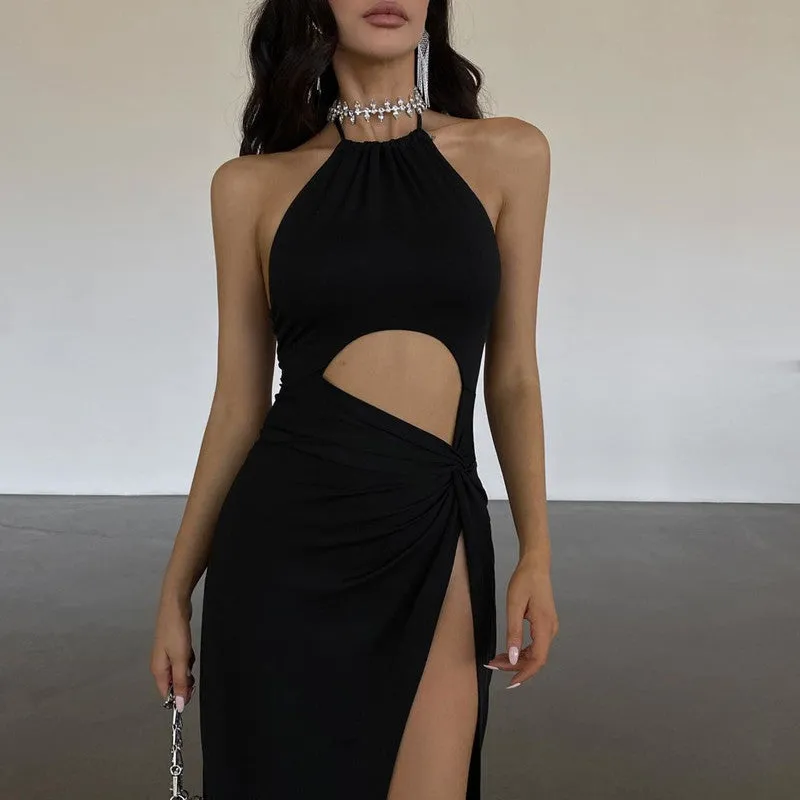 Hollow High Slit Lace-up Dress