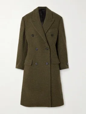 Houndstooth double-breasted wool-blend coat