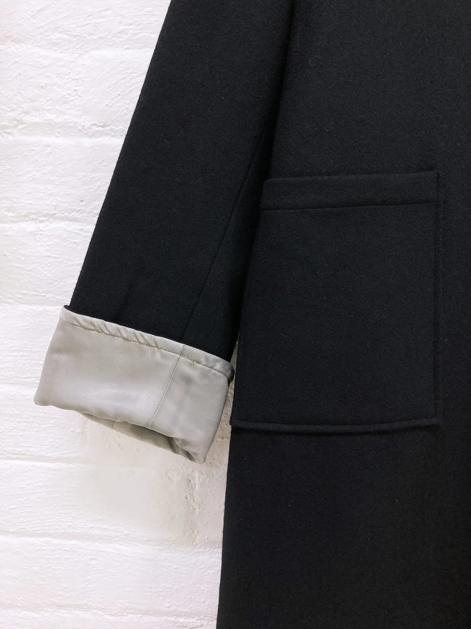 I Wish Y’s Bis Yohji Yamamoto 1990s reversible black silver melton wool coat