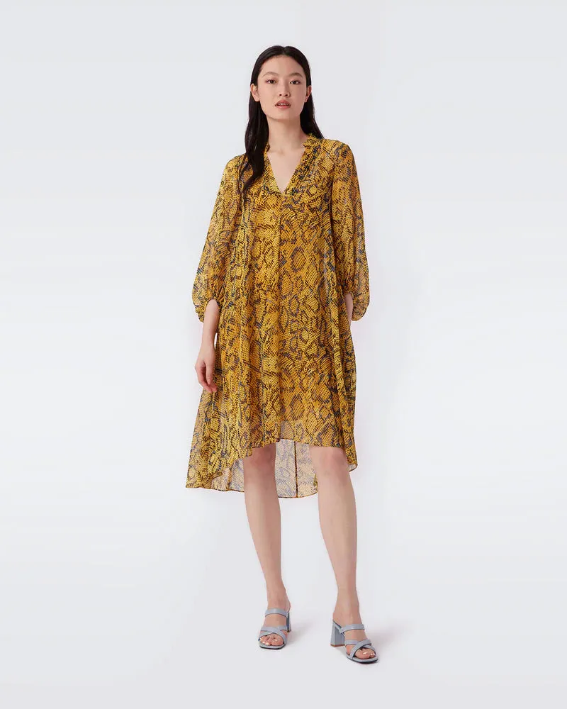 Ileana Chiffon Dress - Early Light Leopard Fish