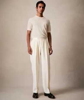 Italian Wool Relaxed Tuxedo Trouser in Ivory