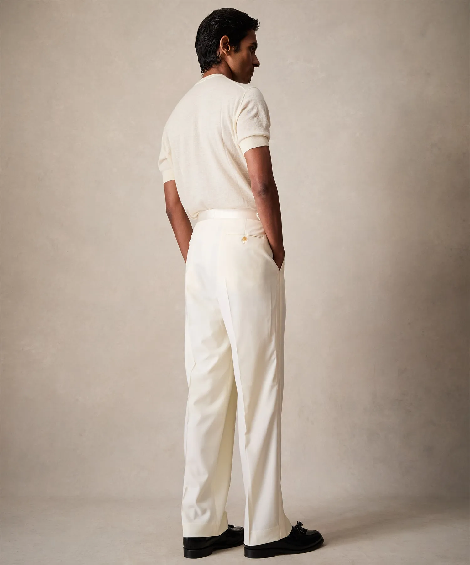 Italian Wool Relaxed Tuxedo Trouser in Ivory