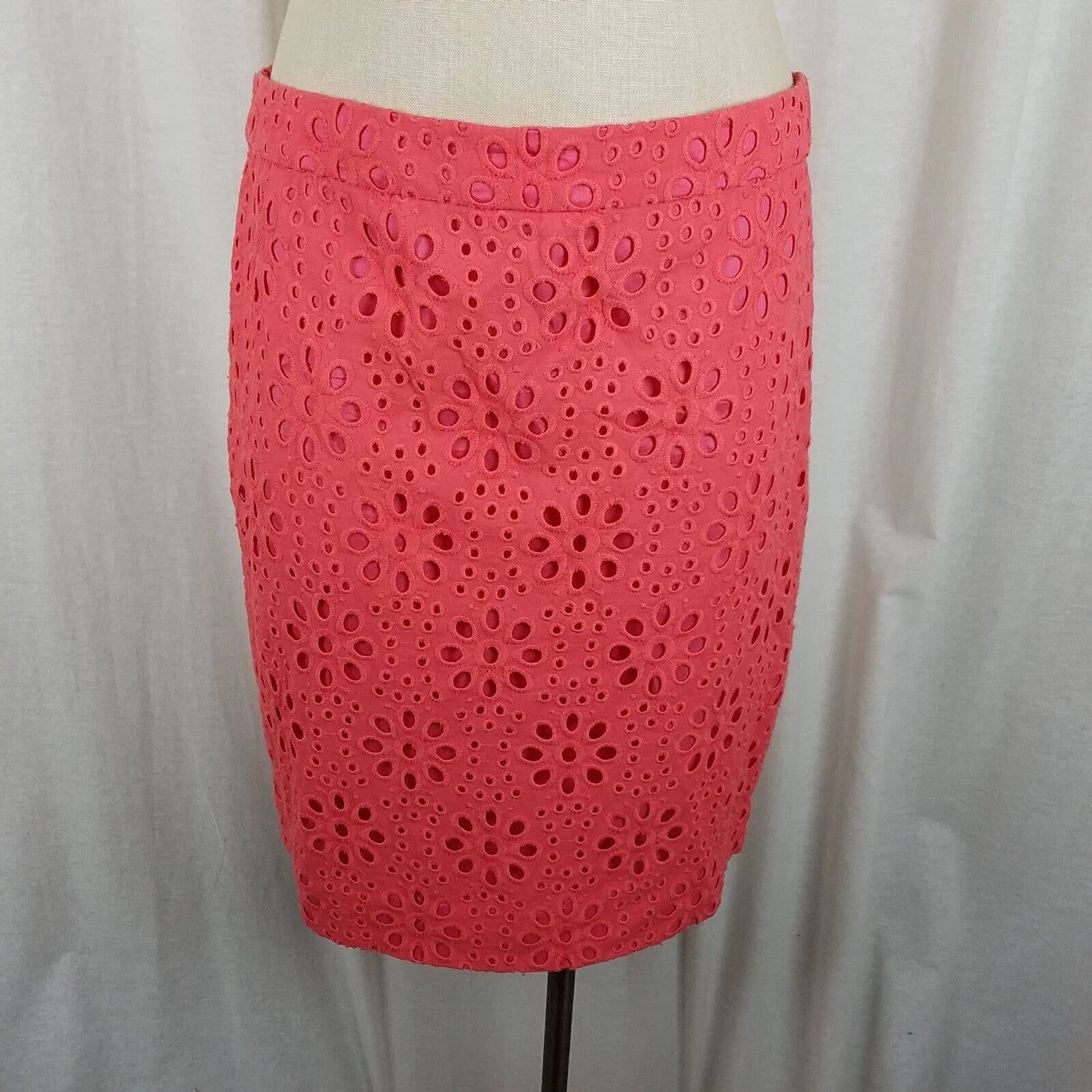 J Crew The Pencil Skirt Short Floral Eyelet Lace Womens 10 Circles Cotton Pink