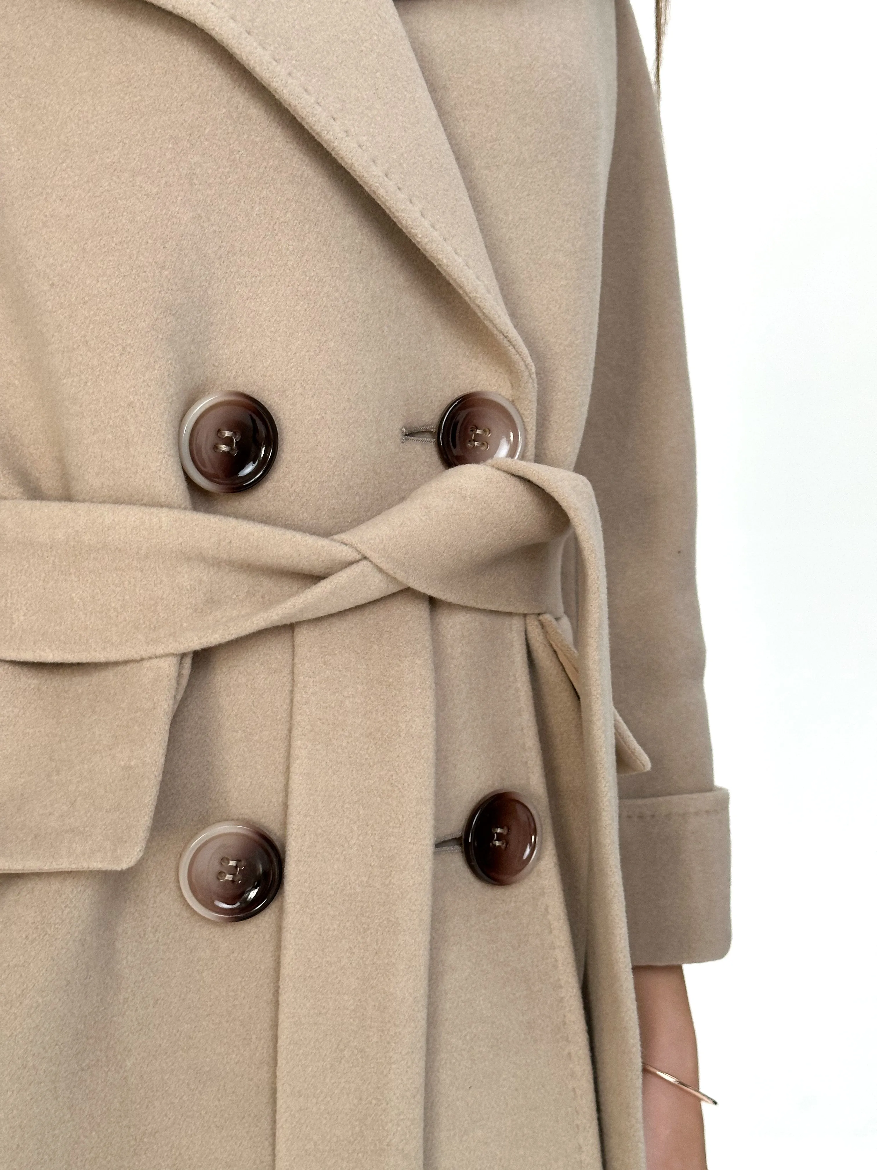 Jackie Genuine Polar Fox Trim Cashmere Wool Coat