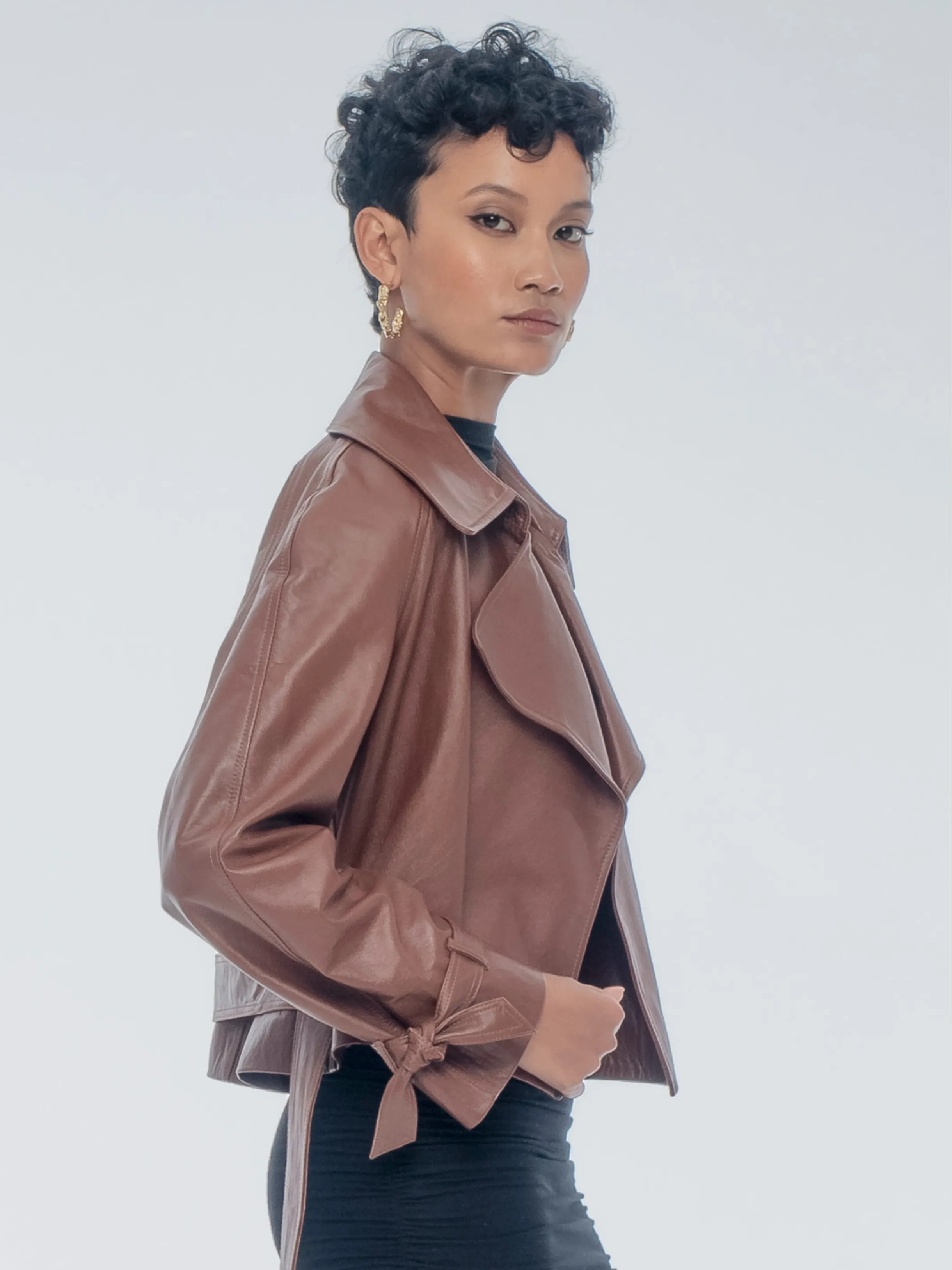 JACKIE LEATHER TRENCH COAT - WHISKEY