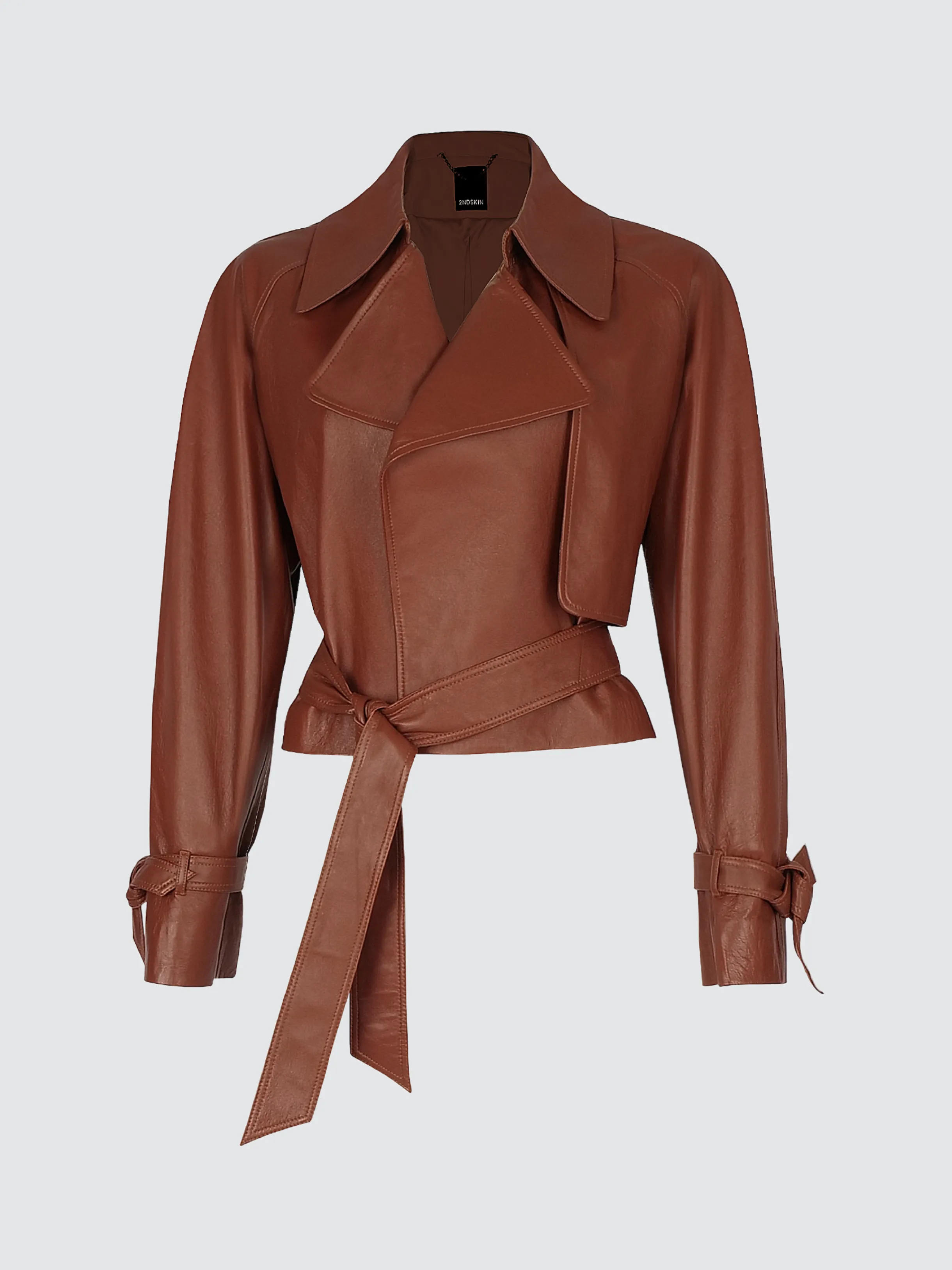 JACKIE LEATHER TRENCH COAT - WHISKEY