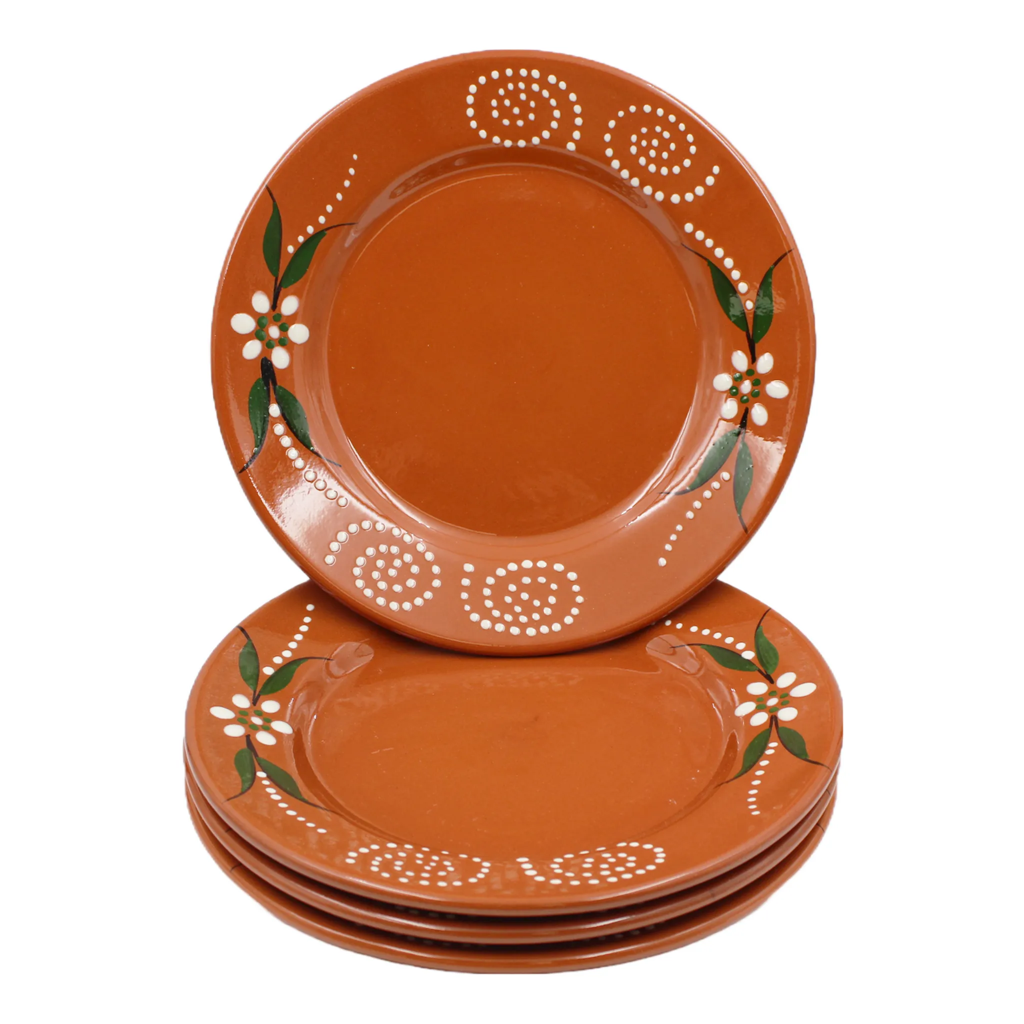 João Vale Hand-Painted Traditional Terracotta Dinner Plate, Set of 4