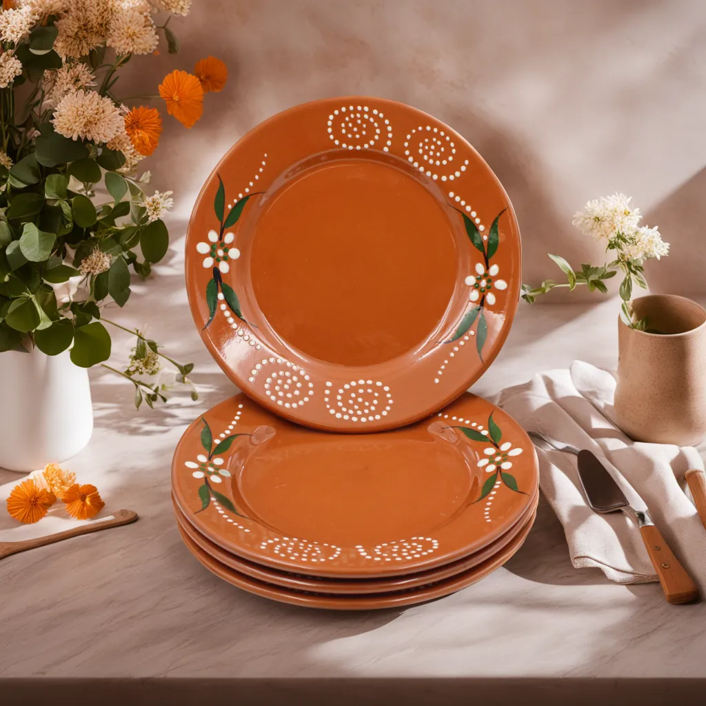 João Vale Hand-Painted Traditional Terracotta Dinner Plate, Set of 4