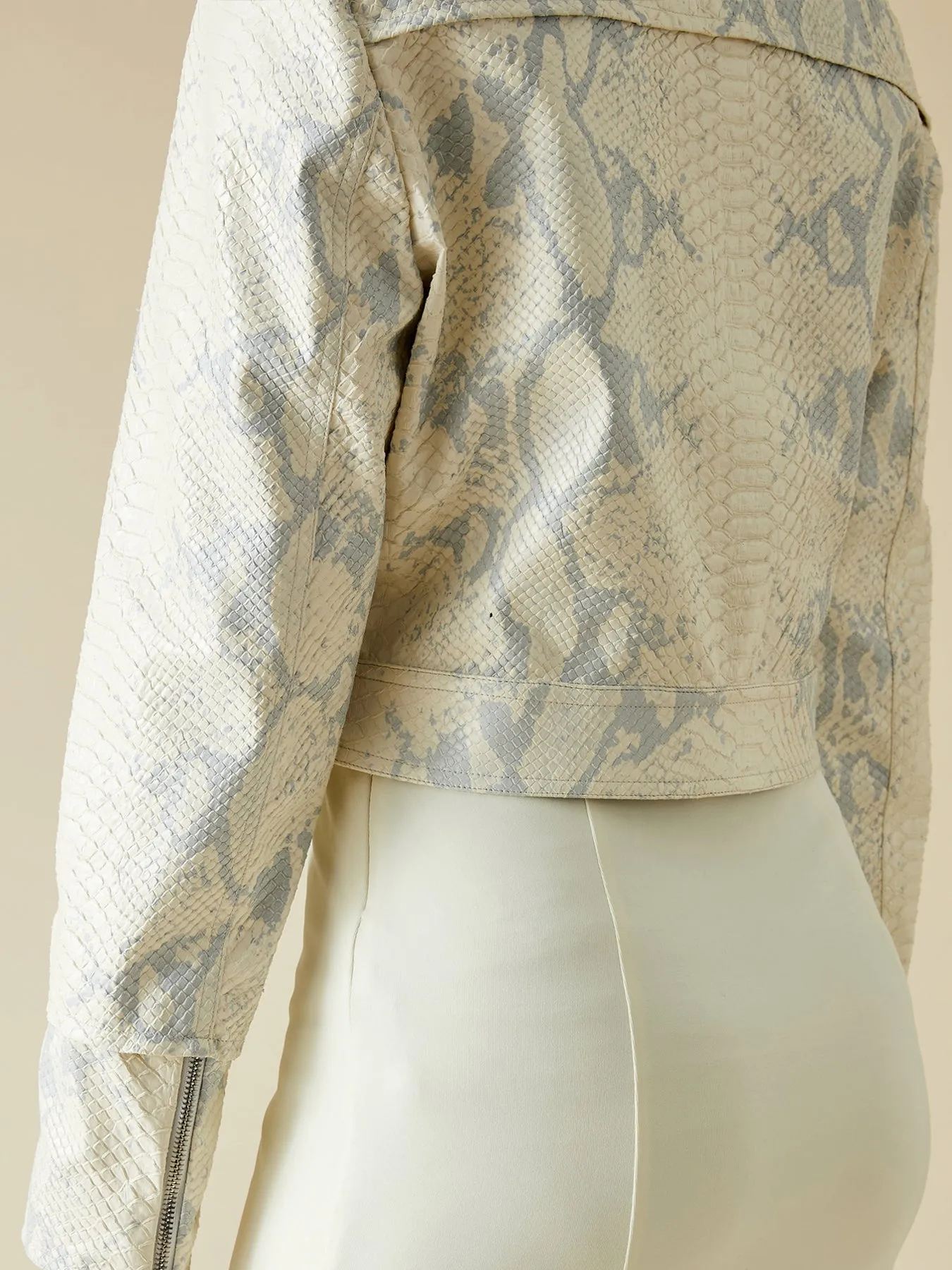 Kira Faux Python Crop Jacket, Off-White