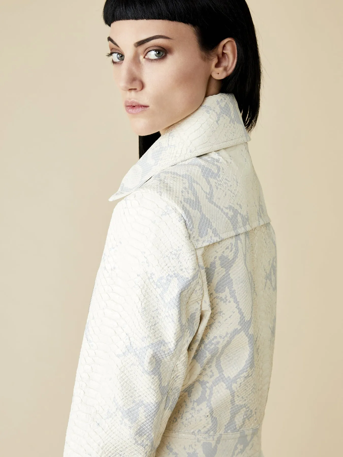 Kira Faux Python Crop Jacket, Off-White