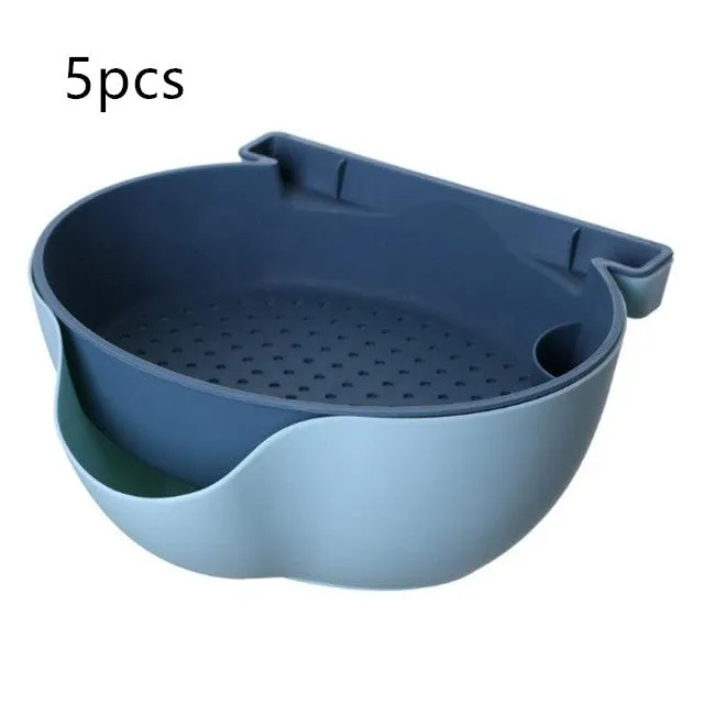 Kitchen Organizer Drain Basket Double Layer Plastic