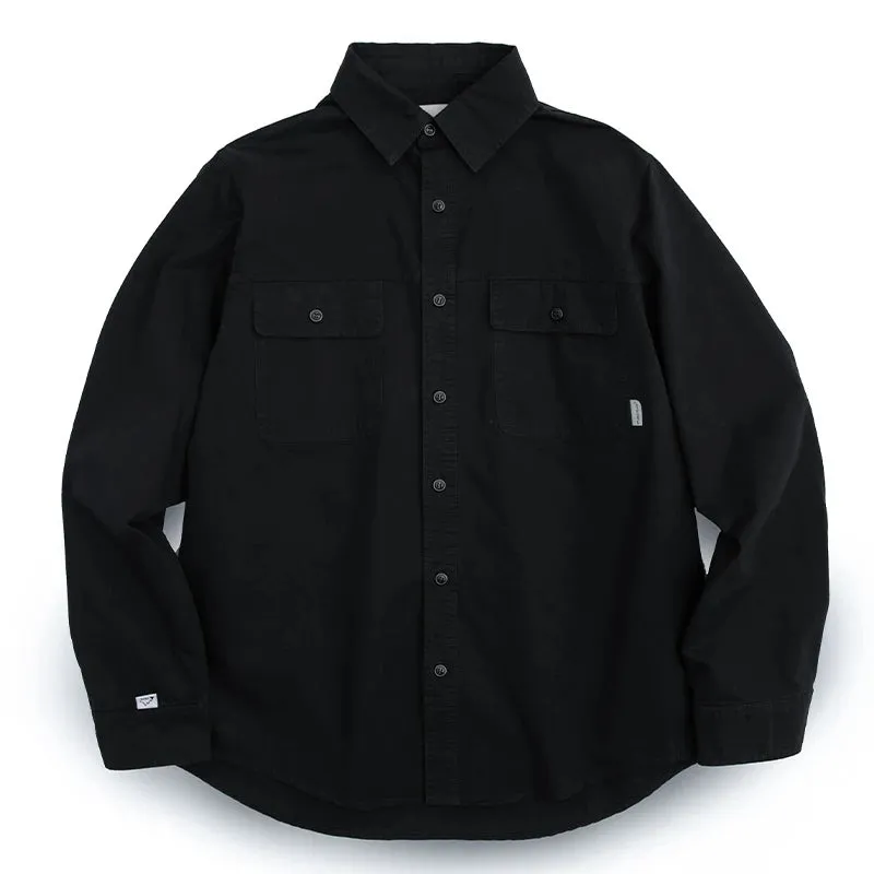 Korean Loose Casual Long Sleeve Retro Cargo Shirts Black Coat Men