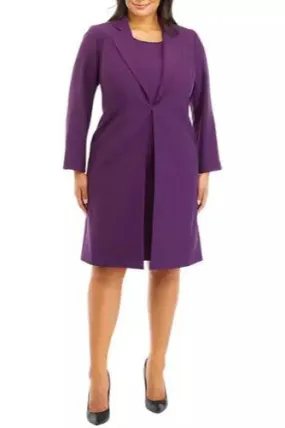 Le Suit Crepe Long Coat Sheath Dress (Plus Size) - Wholesale