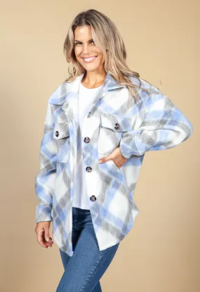 Light Blue Soft Check Shacket