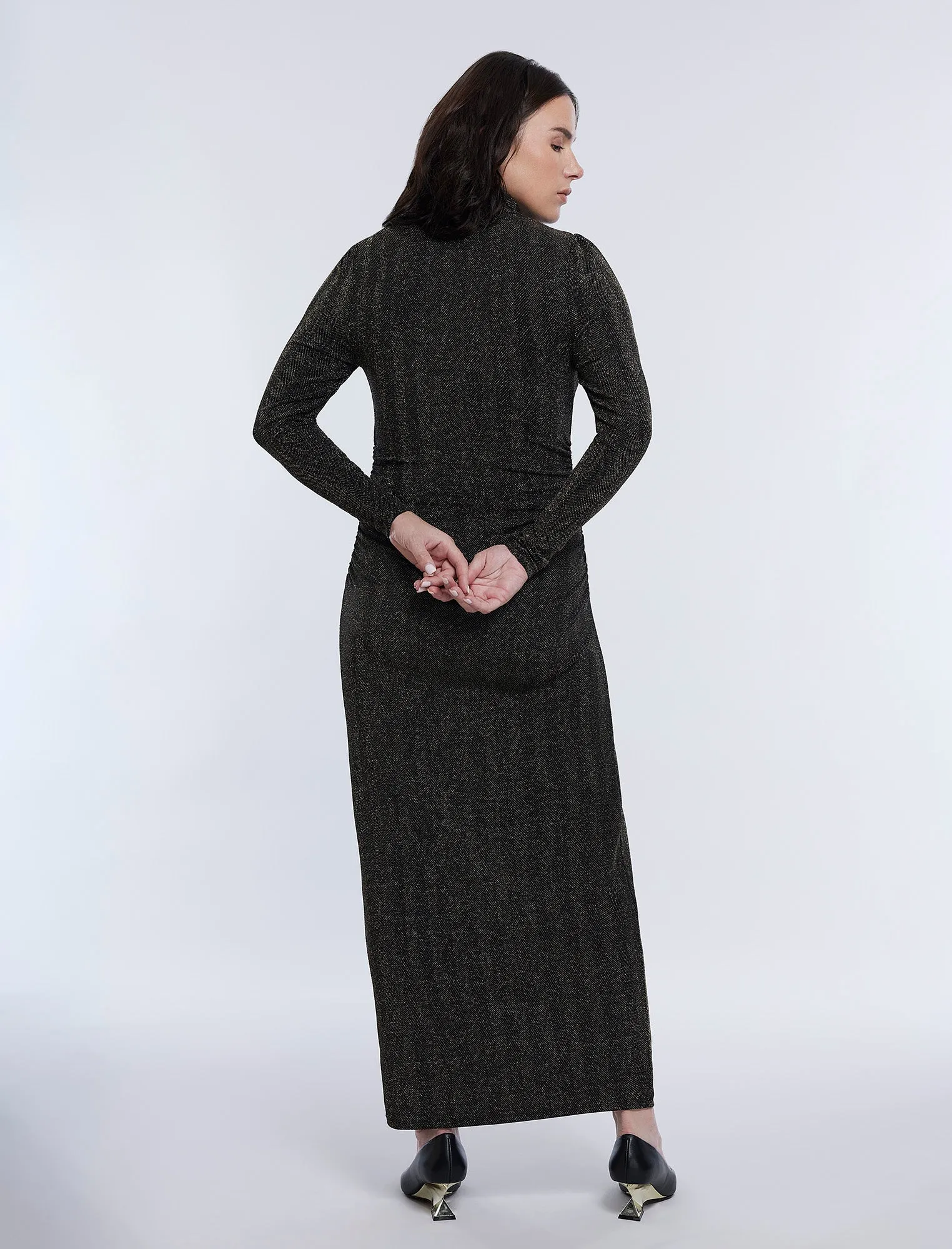 Long Sleeve Bodycon Maxi Dress in Lurex Knit