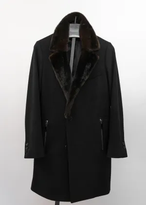 Loro Piana Men's wool coat with mink collar