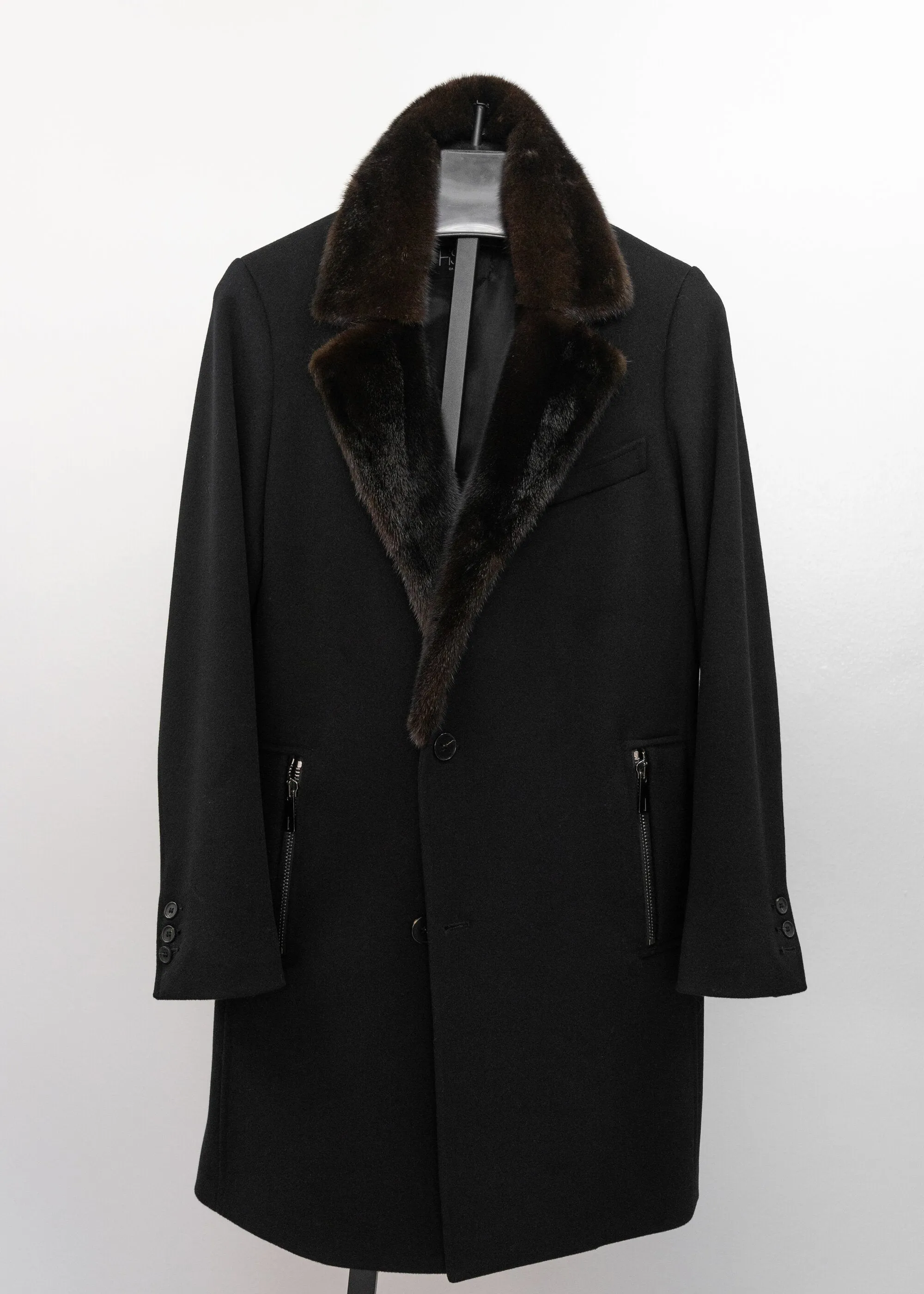 Loro Piana Men's wool coat with mink collar