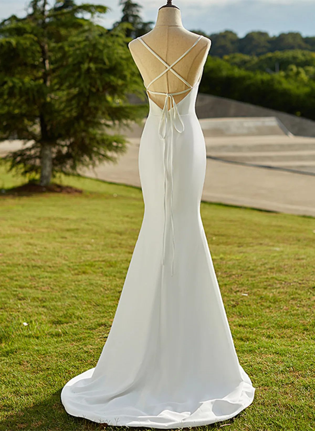 Lovely White Mermaid Straps Long Wedding Party Dress, White Long Formal Dress