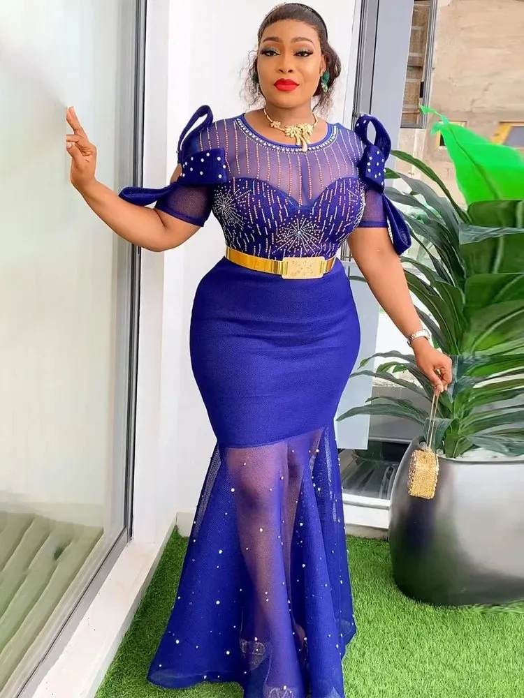 Luxurious African Inspired Wedding Party Dresses: Diamond-Adorned Bodycon Maxi Robes for Elegant Womens Dress