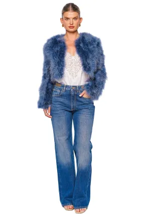 Manhattan Denim Blue Feather Cropped Jacket