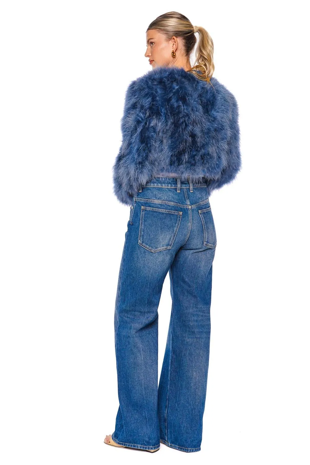 Manhattan Denim Blue Feather Cropped Jacket