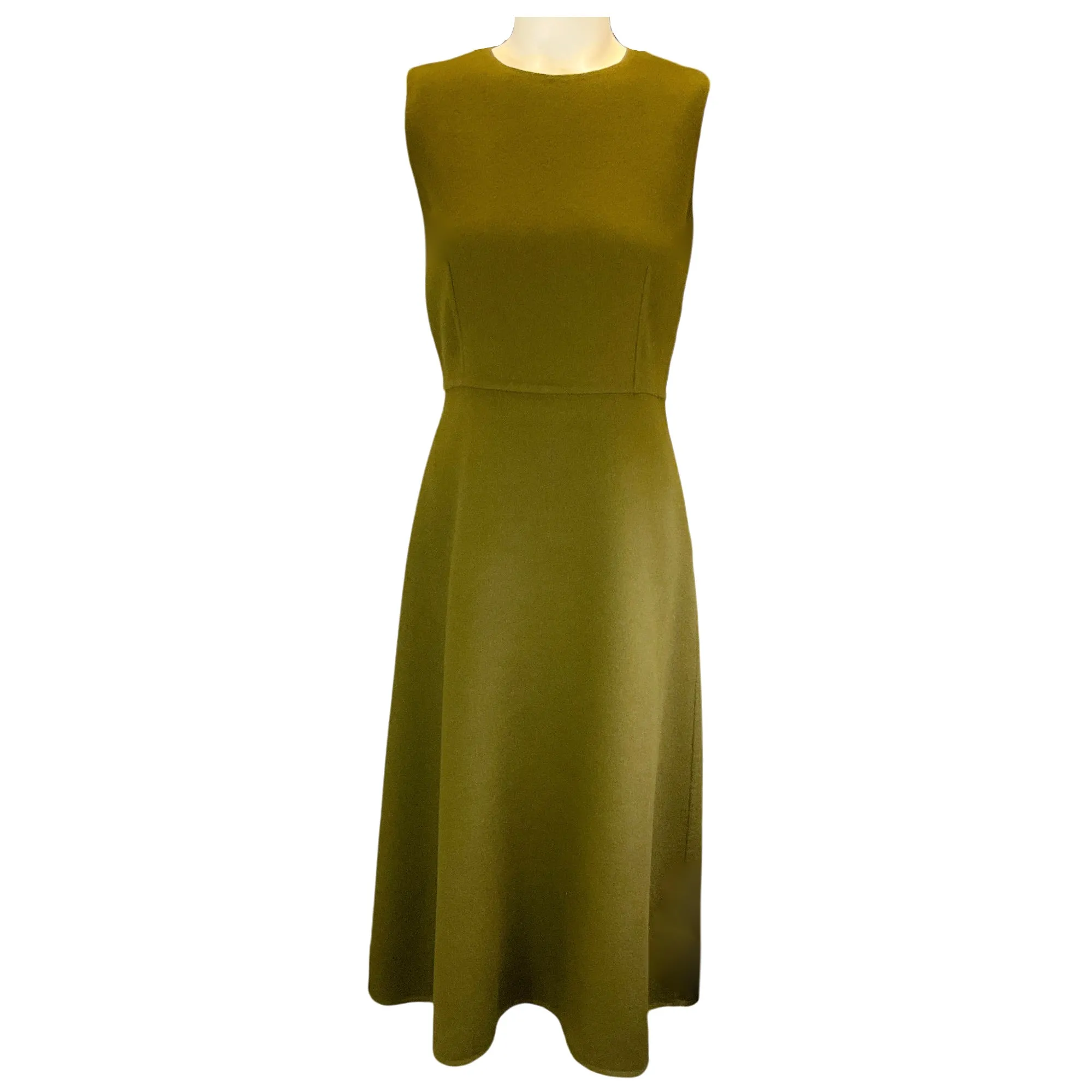 Marni Olive Green Sleeveless Wool and Cashmere Midi Dress