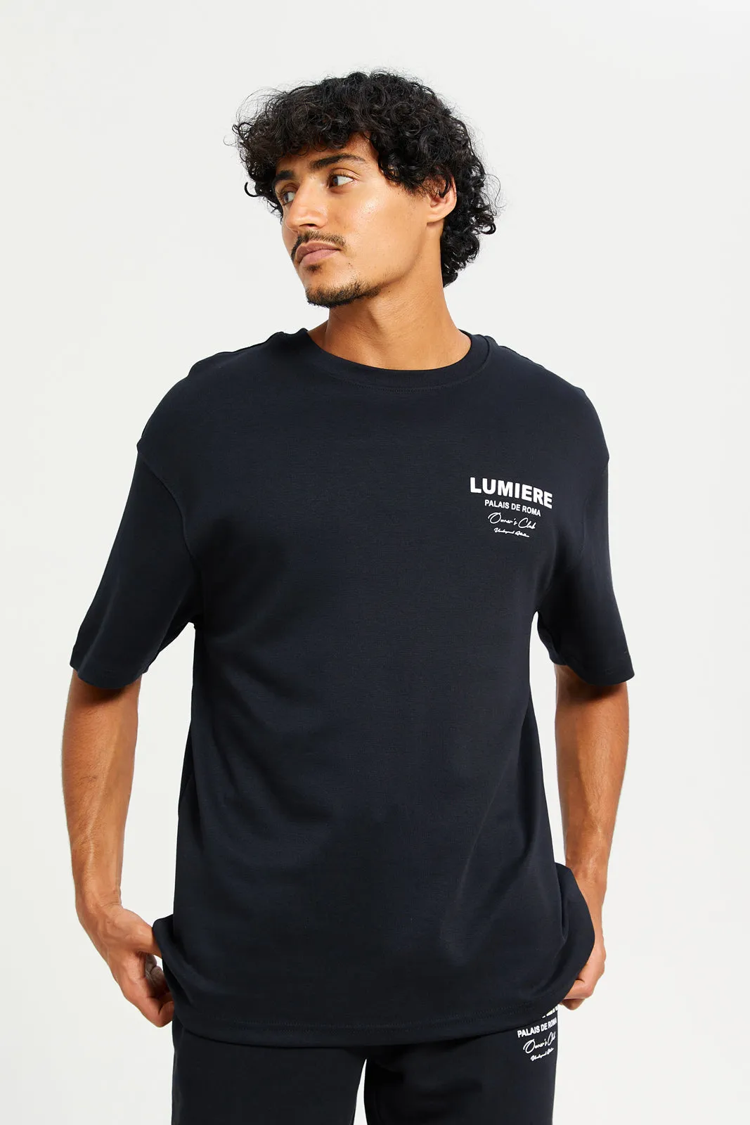 Men Black Round Neck Lounge Shirt