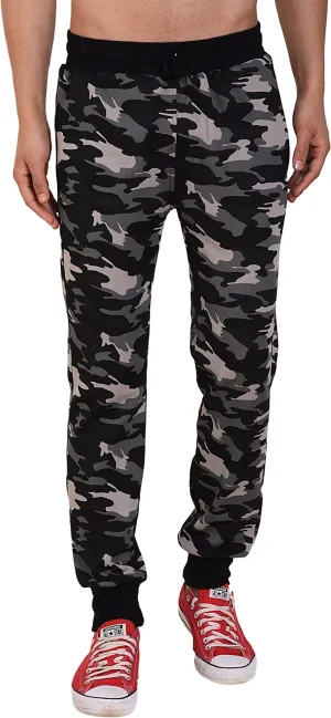 Men Camouflage Black Track Pants (Pack of 1)