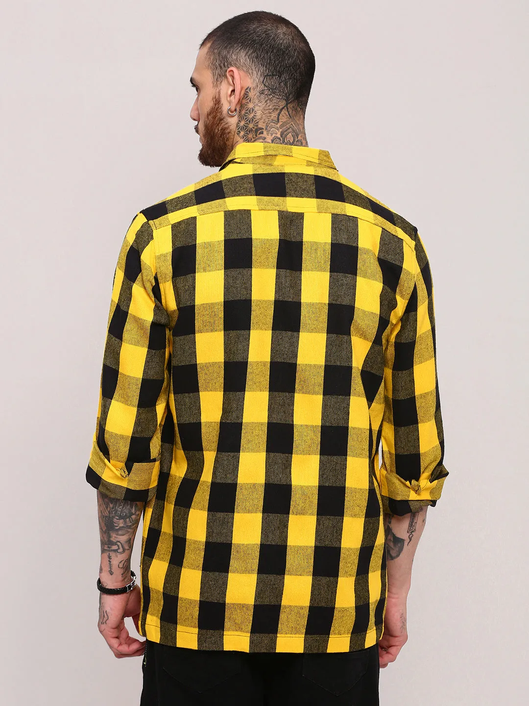 Men Yellow Checked Shacket