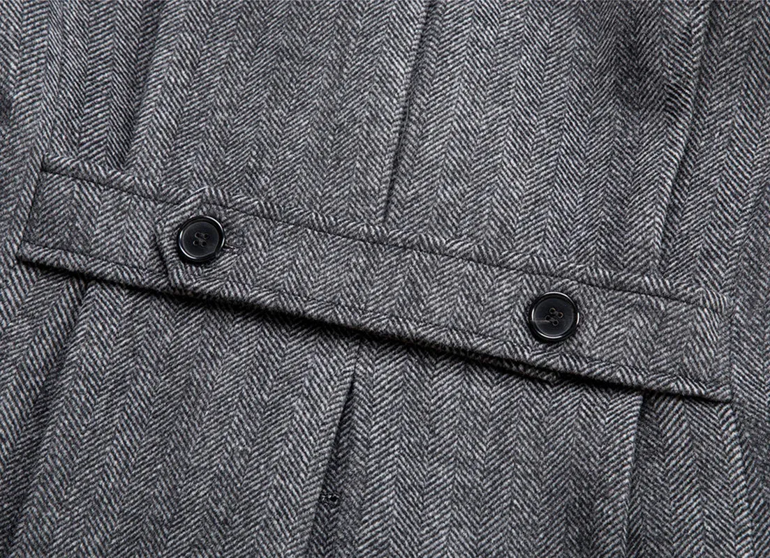 Men's Herringbone Tweed Coat with Double-breasted Peak Lapel